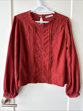 Devoted Maroon Lace-Trim Pintuck Blouse